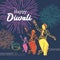 Colorful hand drawn Indian dancing girl and fireworks for Diwali festifal of lights. Vector illustration