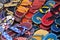 Colorful Handmade chappals (sandals) being sold in an Indian market, Handmade leather slippers, Traditional footwear