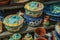 Colorful handmade porcelain pots and dishes