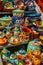 Colorful handmade porcelain pots and dishes