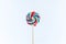 colorful handmade swirl lollipop isolated on white background. multicolored lollipop, Tasty colorful fruit flavored candy.