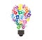 Colorful handprint in lightbulb shape , symbol of thinking concept