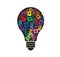 Colorful handprint in lightbulb shape , symbol of thinking concept