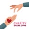 Colorful hands charity share love giving a heart