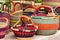 Colorful Handwoven West African Baskets with leather handles