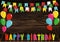 Colorful happy birthday candles. Rainbow garland of flags. Letters and balloons. Greeting card or invitation for a holiday.