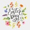 Colorful Happy Easter greeting card with flowers eggs and rabbit elements composition. EPS10 vector file organized in layers for