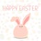 Colorful Happy Easter greeting card with Rabbit. Sweet pink easter bunny sitting waiting for Easter