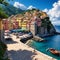 Colorful harbor at Vernazza, Cinque Terre, Italy made with Generative AI