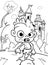 Colorful Haunts: Monster and Castle Halloween Coloring Page