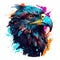 Colorful Hawk Head in Dark Bronze and Azure Neonpunk Style for Posters and Web.