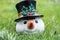 Colorful head of a snowman in the grass