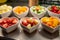 Colorful Healthy Food Heart Bowls, Generative AI