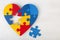 A colorful heart made of symbolic autism puzzle pieces.