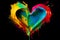 Colorful heart shaped object with paint splattered on the side of it. Generative AI
