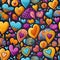 Colorful heart shapes in a whimsical cartoon style on a detailed background (tiled)