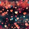 Colorful hearts against a dark background, with dreamlike illustrations (tiled)