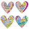 Colorful hearts with different doodle style pattern