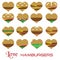 Colorful hearts hamburgers styles simple icons eps10