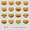Colorful hearts hamburgers styles simple stickers icons eps10