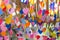 Colorful of hearts made of candle pattern designs hanging from c