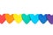Colorful hearts made of modeling clay on white, top view. Rainbow palette