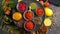 Colorful herbs and spices for cooking. Indian spices. On a black background. Top view