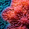 colorful high detailed macro image of sea corals, vivid multicolor textured wallpaper background of sea life corals reef