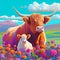 Colorful Highland cow and calf i