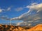 Colorful Hill Blue Sky Wind Turbines