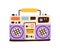 Colorful hiphop boombox isolated on white background. Retro cassette player, music recorder. Party stereo system of 80s