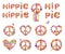 Colorful hippie flowers lettering and hippie peace symbols collection with flower power for t shirt print, party poster and other
