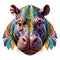 Colorful hippopotamus face mandala art with white and transparent background