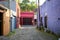 Colorful Hispanic houses in alley from Mexico City