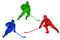 Colorful Hockey Player Silhouettes. Isolated vector colored images. Abstract blue, green and red vector image of sportsmen.