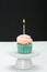 Colorful Homemade Birthday Cupcake With One Burning Candle. Copy