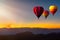 Colorful hot air balloon is flying at sunrise and sunset, hot air balloon Landscape at Sunrise. Travel, inspiration, success,