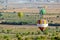 Colorful hot air balloon landing