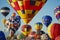 colorful hot air balloons. Colorful hot air balloons flying. A colorful hot air balloon festival, with balloons ascending into a