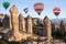 Colorful hot air balloons flying over Cappadocia, Turkey