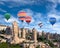 Colorful hot air balloons flying over Cappadocia, Turkey