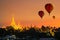 Colorful hot-air balloons flying over of Shwedagon Pagoda at Yangon, Myanmar