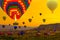 Colorful Hot air balloons landing mountain Turkey Travel Tourism
