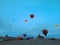 Colorful Hot Air Balloons preparing to fly at winter in Cappadocia