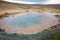 Colorful hot water pool in Iceland next to Strokkur, the biggest geyser in Iceland