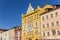 Colorful hotels on the market square in Ceske Budejovice