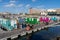 Colorful houseboats in the marina near Gibraltar
