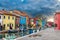 Colorful Houses in Burano beneath a scenic sky, Island of Venice