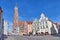 Colorful houses and Cathedral of St. Martin in Landshut