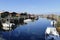 Colorful houses in the French fishing port Oyster farming harbour of Gujan Mestras in Arcachon bassin Gironde France